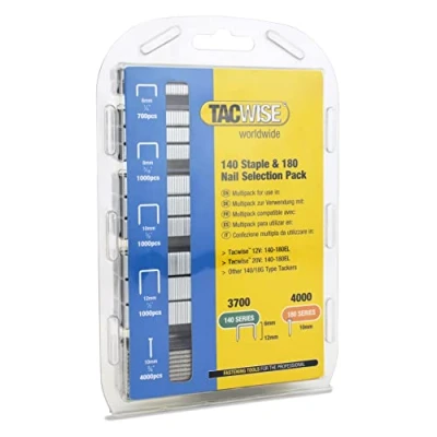 Imagen de TACWISE 1627 Selección de Grapas Tipo 140 en Varios Tamaños y Clavos 180 (18G)/10 mm, Galvanizado, Paquete 3700 4000