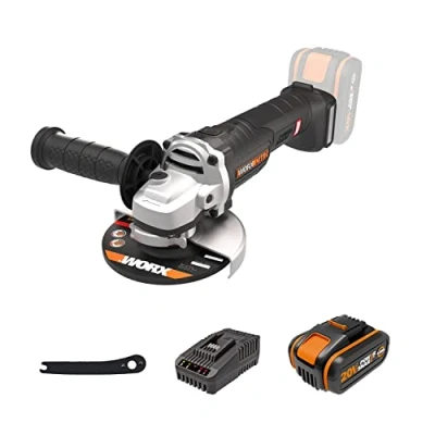 Imagen de Amoladora Brushless a batería 125mm 20V WORX PowerShare WX812 Incluye 1 4Ah, cargador y maletín Motor sin escobillas Cuerpo delgado para un mejor agarre