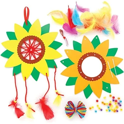 Imagen de Baker Ross FE197 Kits Atrapasueños de Madera Girasol Paquete 4, haz tu propio atrapasueños, juego manualidades para que los niños decoren y exhiban