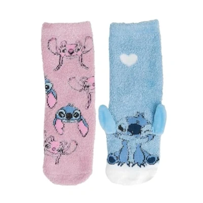 Imagen de Disney Lilo &amp; Stitch 3D ABS Calcetines para niñas suaves niños de invierno, antideslizantes, color rosa/azul (2 unidades), rosa/azul, 27 30