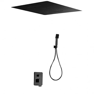 Imagen de Conjunto Kit de ducha MONOMANDO empotrado techo negro mate Sumatra Imex GTS019 P/NG