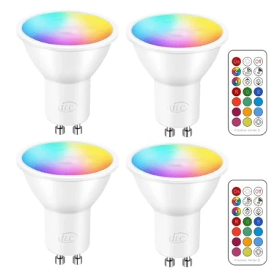 Imagen de iLC Bombilla LED Foco GU10 Colores RGBW Bombillas spot Cambio de Color Regulable Blanco Cálido 2700k Casquillo RGB 12 Colore Control remoto Incluido Equivalente 40 Watt (Pack 4)