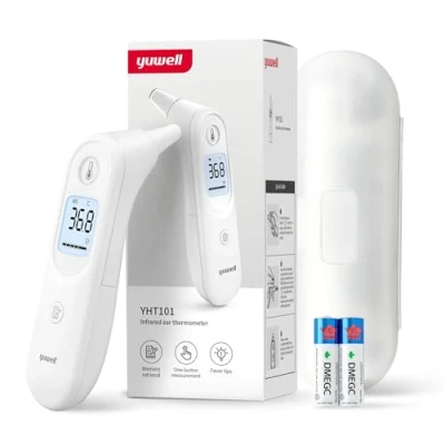 Imagen de yuwell termómetro de oído para niños y adultos, digital por infrarrojos ideal uso doméstico, lectura precisa instantánea alarma fiebre con estuche almacenamiento