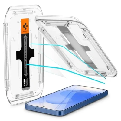 Imagen de Spigen Glas.tR EZ Fit Protector Pantalla para Samsung Galaxy S25, S24, 2 Unidades, Instalación Fácil, Alta Definición, Dureza 9H, Compatible con las fundas