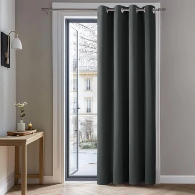 Imagen de Deconovo Cortinas Dormitorio Salon Opacas Moderna con Ojales, Termicas Aislantes Frio y Calor 132x229 cm(Ancho x Alto) Gris Oscuro, 1 Pieza