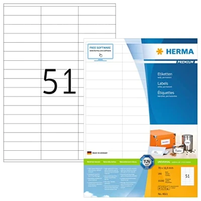 Imagen de Herma 2246118 Etiquetas para impresoras (10200 unidades, 70 x 16.9 mm), blanco