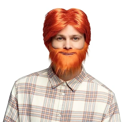 Imagen de Boland 85736 Peluca Adulto Dude, Naranja, Pelo sintético corto con barba, peinado, accesorio, tocado, disfraz, carnaval, fiesta temática