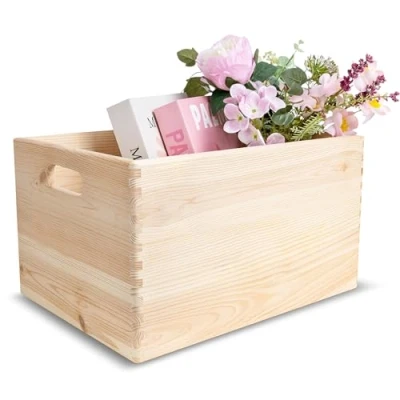 Imagen de Creative DECO XXL Grande Caja Madera Decorativa Almacenaje 40x30x24cm (+/ 1cm) Asas Cesta Cajón Baúl Cofre Multiusos Decoupage Decorar Fruta Documentos Objetos Juguetes Herramientas