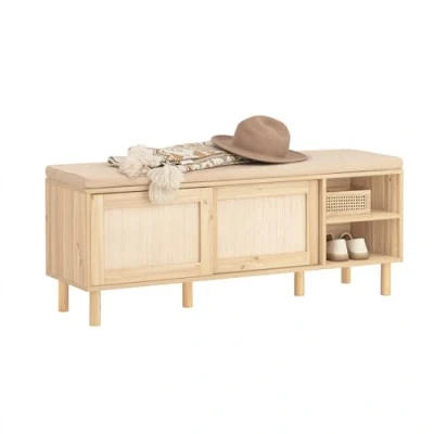 Imagen de SoBuy FSR163 N Banco Zapatero de Almacenamiento con 2 Puertas y estantes 121 x 35 49 cm Natural ES