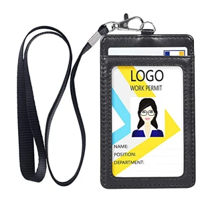 Imagen de Teskyer Porta Tarjetas Identificativas, Vertical de Cuero PU, Una Ventana Transparente, 2 Ranuras Para Tarjetas, Negro