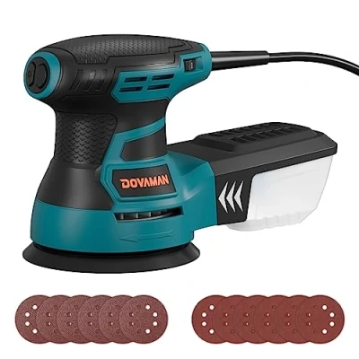 Imagen de DOVAMAN ROS01A 350W Lijadora Orbital, 6 Velocidades, 13000 RPM, 12 Hojas de Papel Lija, Disco 125 mm, Recogida Polvo, Eléctrica Ideal para Superficies Madera y Acero