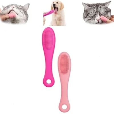 Imagen de cepillo de barbilla para gatos, depurador silicona limpiador dientes mascotas, cepillos dedos (C 2pcs)