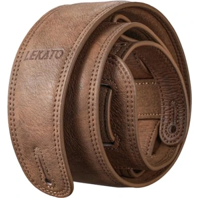 Imagen de LEKATO correa de cuero para guitarra con acolchado espuma gruesa, ancha bajo, eléctrica, acústica, clásica, ajustable 41 a 51