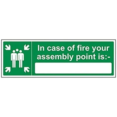 Imagen de VSafety In Case Of Fire Your Assembly Point Is: Letrero horizontal, 450 mm x 150 mm, plástico rígido de 1