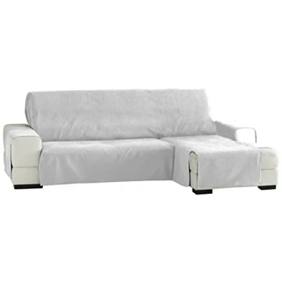 Imagen de Eysa Fundas de Sofa Prácticas, Chaise Longue 240 cm, Derecha Vista Frontal, Tela, Blanco, Tres Plazas
