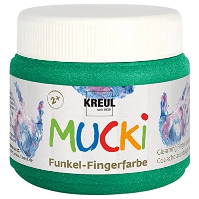Imagen de KREUL Mucki 23123 Pintura Brillante para Dedos, Verde Esmeralda, a Base de Agua, sin parabenos, Gluten, lactosa y Vegana, Lavable, Color Emerald Green, 150 ml (C. GmbH 9992)