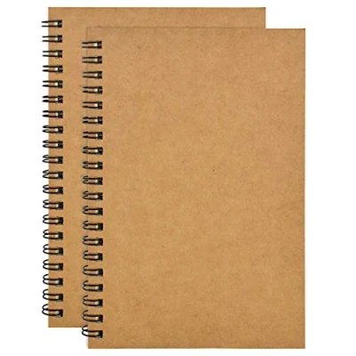 Imagen de 2PCS Cuadernos de Bocetos A5, 100 Páginas Espiral Cuaderno Encuadernado, Papel Dibujo en Blanco, Bloc Cubierta Kraft, Notas para Pintar Acuarela, Diario (Kraft)