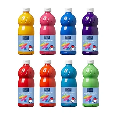 Imagen de Lefranc Bourgeois Educación, Gouache líquida Redimix, témperas para niños, Set de 8 botes 1L, colores vibrantes, pinturas niños y manualidades