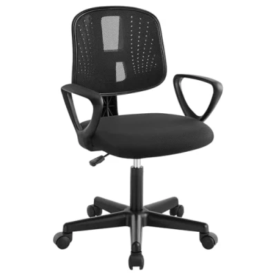 Imagen de Klihome Silla Escritorio Infantil, Estudio Giratoria, Juvenil con Ruedas, Ergonómica de Malla Transpirable, Taburete Giratorio Respaldo Ajustable Automático, Negro, K0003BS