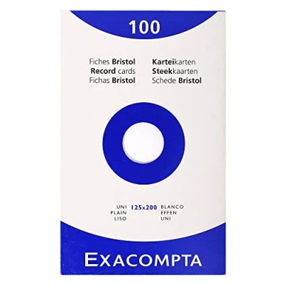 Imagen de Exacompta Bristol Tarjeta de registro, Liso, 125 x 200 mm, paquete 100 tarjetas, Blanco, tarjetas