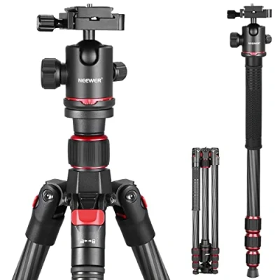 Imagen de NEEWER 66&quot;/168cm Trípode de Fibra Carbono para Cámara Cabeza Bola Panorámica 360,Placa Arca QR 1/4&quot;,Bolsa Portátil,Monopié Viaje Compacto Videocámara DSLR,Carga Máxima 26.5lb/12kg,N55C