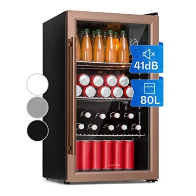 Imagen de KLARSTEIN Mini Nevera XXL para Cerveza, Pequeña Puerta Cristal Habitaciones, Neveras Pequeñas Silenciosas Vino, Bebidas, Usar Interior/Exterior, Estantes Extraíbles, 3 10C, 80L