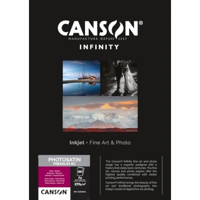 Imagen de Canson Infinity Photo Satin Premium RC, Papel fotográfico, Satinado, 270g, Hoja, A4 21x29,7cm, Extra Blanco, 250 Hojas