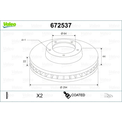 Imagen de VALEO 672537 Disco de freno Eje delantero 294 22 4 ventilado revestido MINI: Hatchback, Cabrio, Clubman