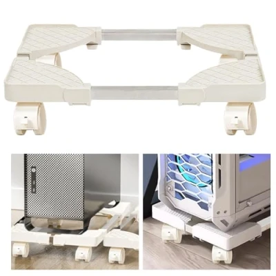 Imagen de SPORWAY Soporte para CPU PC, Tamaño Ajustable CPU, PC Móvil con Ruedas Giratorias Bloqueo, Carro de Debajo del Escritorio (Blanco)