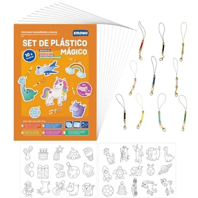 Imagen de Smowo® Kit de Plástico Mágico Encogible A4 Mate Transparente 10 Láminas Papel con Motivos para Llaveros