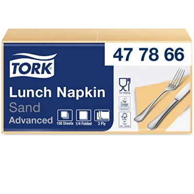 Imagen de Tork 477866 Lunch Soft/Servilletas suaves para almuerzo / 10 paquetes x 150 unidades (1500 unidades)/ Pliegue 1/4 color arena 3 capas/calidad Advanced