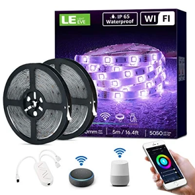 Imagen de LE Tira LED WiFi 10M Impermeable IP65, Luces Habitacion 36W(Solo 2,4 GHz), 16 Millones RGB Regulable, Control Remoto y Inteligente de APP, Compatible con Alexa Google Home