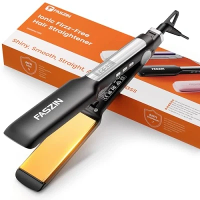 Imagen de Faszin Plancha de Pelo con Placa 42 mm Ancho, Titanio Iones Negativos, Pantalla LED, Calentamiento Rápido 30 s, Temperatura Ajustable 11 Niveles (130 230 ℃) Negro