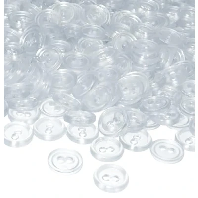 Imagen de AERZETIX C56371 Juego de 100 Botones redondos para costura Ø11.5x2.2mm con 2 agujeros diámetro apertura 2mm color blanco transparente en plástico decoración mercería moda