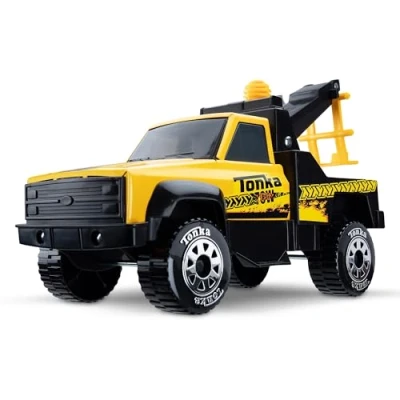 Imagen de Steel Classics Camión grúa, Tonka, juguete de construcción, vehículos para juego creativo, desarrollo las habilidades motrices, amarillo negro, apto biños y niñas a partir 3 años