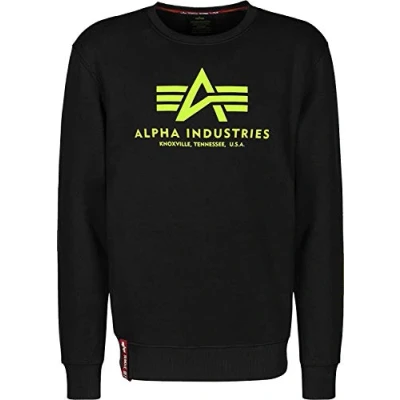 Imagen de ALPHA INDUSTRIES Basic Sudadera, Hombre, Negro (Black/Neon Yellow 478), S