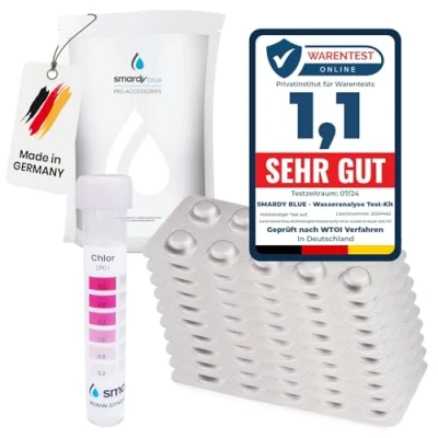 Imagen de smardy 120 Pastillas de Prueba Rápida para Agua Potable, Acuario, Piscina 60x Phenol Red (Valor PH) y DPD1 (Cloro libre) Tabletas con 1x Tubo Ensayo Plástico