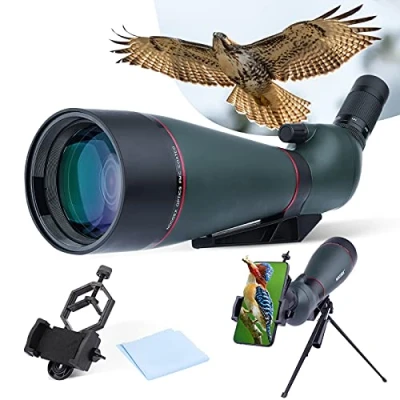 Imagen de Telescopio terrestre Resistente al Agua 25 75 x 100 mm con trípode, Estuche de Transporte, Lente FMC para observación Aves, Caza, Turismo Aire Libre, Verde