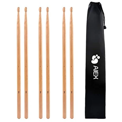 Imagen de AIEX 5a baquetas de arce, tres pares drumsticks para principiantes, estudiantes y adultos, viene con una bolsa impermeable