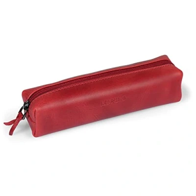 Imagen de Londo Cuero de la Genuino Estuche con cierre cremallera, Bolsa Bolígrafos (Rojo)