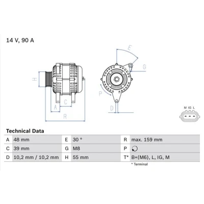 Imagen de BOSCH 0 986 049 211 Alternador 14V 90A TOYOTA: Yaris I Hatchback