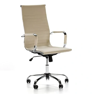 Imagen de VS Venta stock Sillón de Oficina Londres reclinable Taupe, Piel sintética, Silla ejecutiva con reposacabezas y conjín engrosados, Altura Ajustable, Diseño ergonómico
