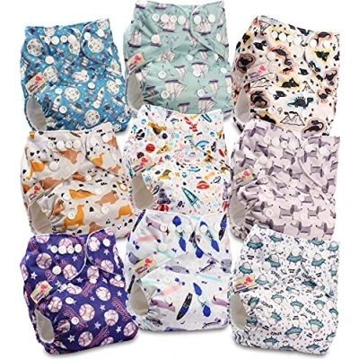 Imagen de Littles and Bloomz pañal reutilizable con bolsillo para bebé, de tela tamaño estándar, 9 pañales, FLP2 0901