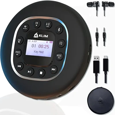 Imagen de KLIM Journey + Reproductor de CD Portátil Nuevo 2024 Discman con batería Larga duración y Auriculares Radio FM Compatible MP3, SD Card, Bluetooth Ideal para Coches Blanca