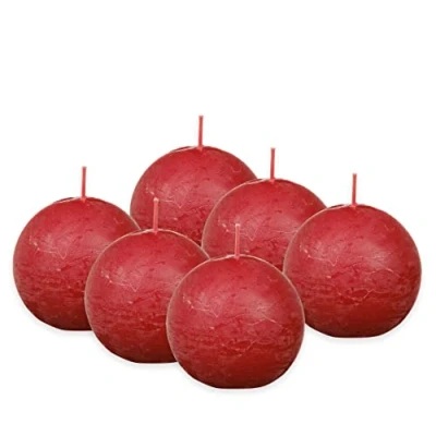 Imagen de Bolsius Rustik Velas esféricas (6 unidades, diámetro de 7,6 cm, duración combustión: 25 horas, sin perfume, cera vegetal natural, aceite palma), color rojo