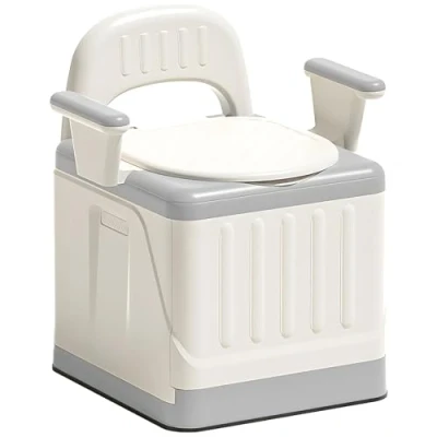 Imagen de WC Portatil Adultos, Silla Personas Mayores, Vater con Placa de Asiento Acolchada y Cubo Inodoro, para Mujeres Embarazadas, Ancianos, Minusválidos (gray)