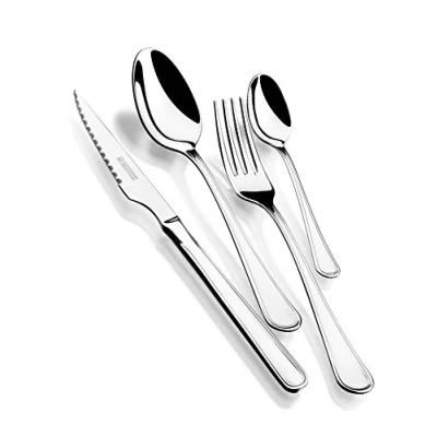 Imagen de Monix Manila Set Piezas de Acero Inoxidable con Cuchillo chuletero, Color Gris, 18/10, Pack 24