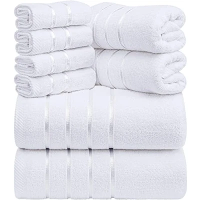 Imagen de Utopia Towels Juego de Toallas Lujo 8 Piezas, 2 Baño, Mano y 4 Paños Lavado, Altamente Absorbentes 97% Algodón Ring Spun(Blanco)