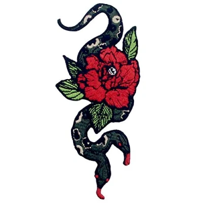 Imagen de Parche termoadhesivo para la ropa, diseño de Serpiente y flor doble cabeza