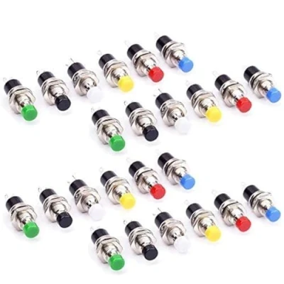 Imagen de GTIWUNG Set de 24pcs Mini Botón Pulsador 7mm Interruptor Momentáneo 1 A 250 V AC Resorte con Dos Pines SPST (unipolar) Normalmente Abierto